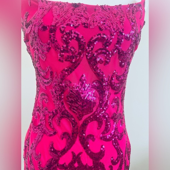 B Darlin Pink sequined Bodycon Dress with Spaghetti Straps for Prom - Picture 3 of 9